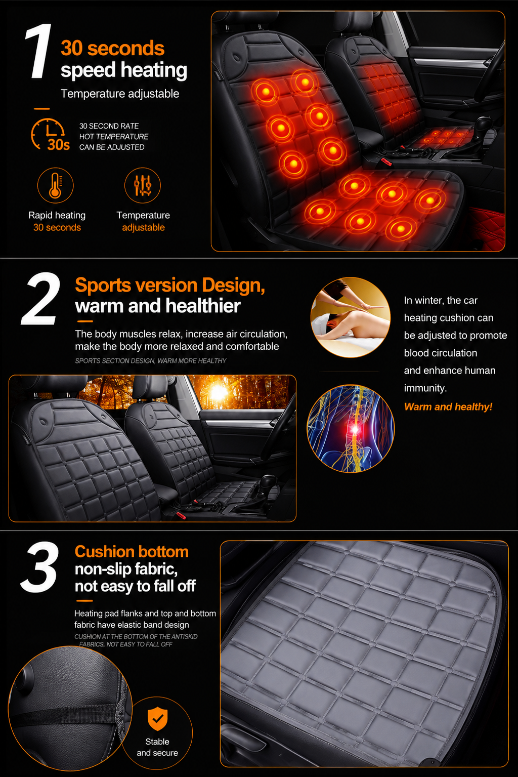 12V Car Heated Seat Cushion (Fast Heating)
