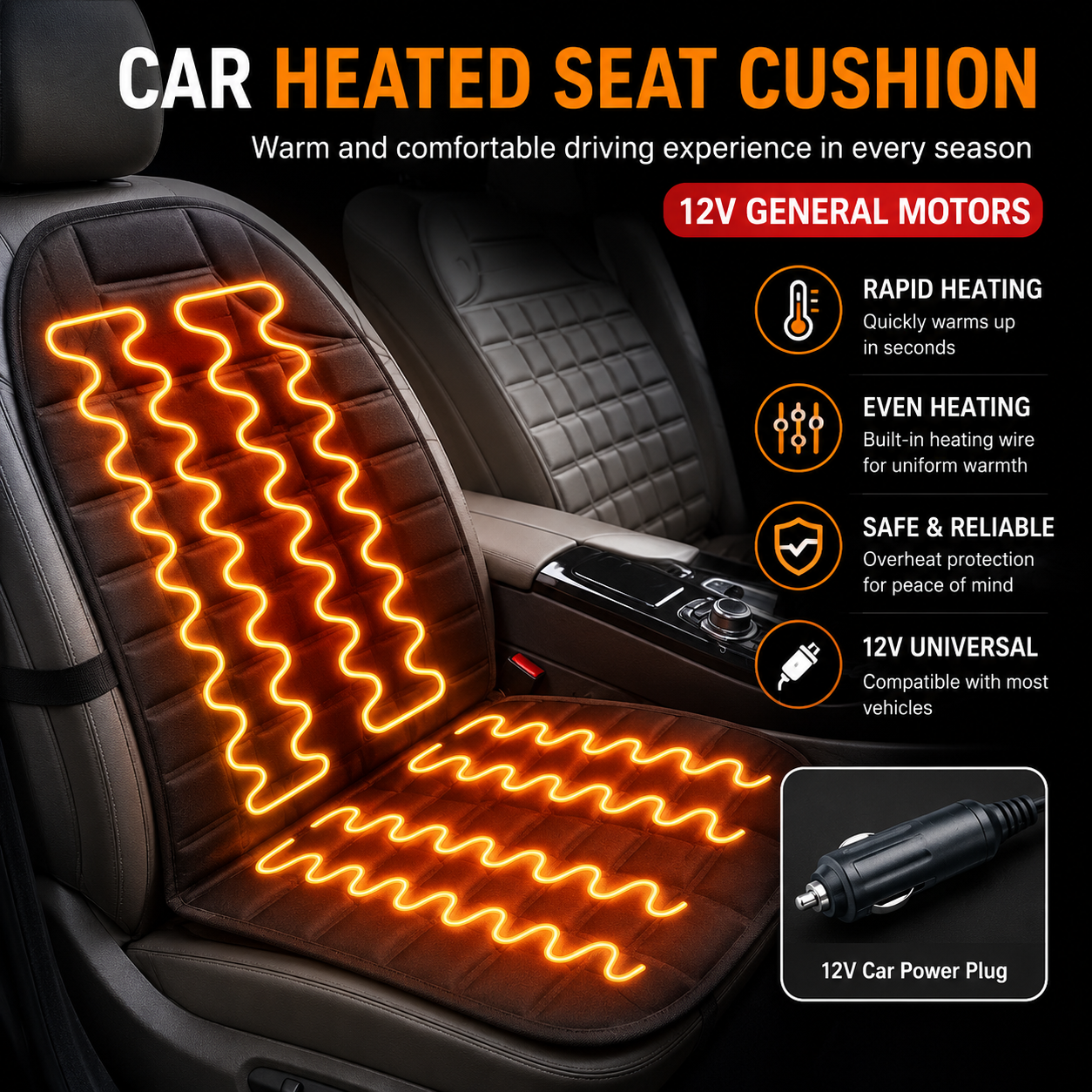 12V Car Heated Seat Cushion (Fast Heating)