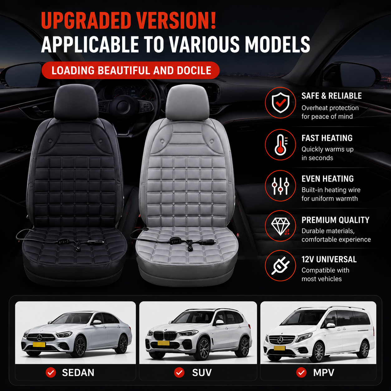 12V Car Heated Seat Cushion (Fast Heating)