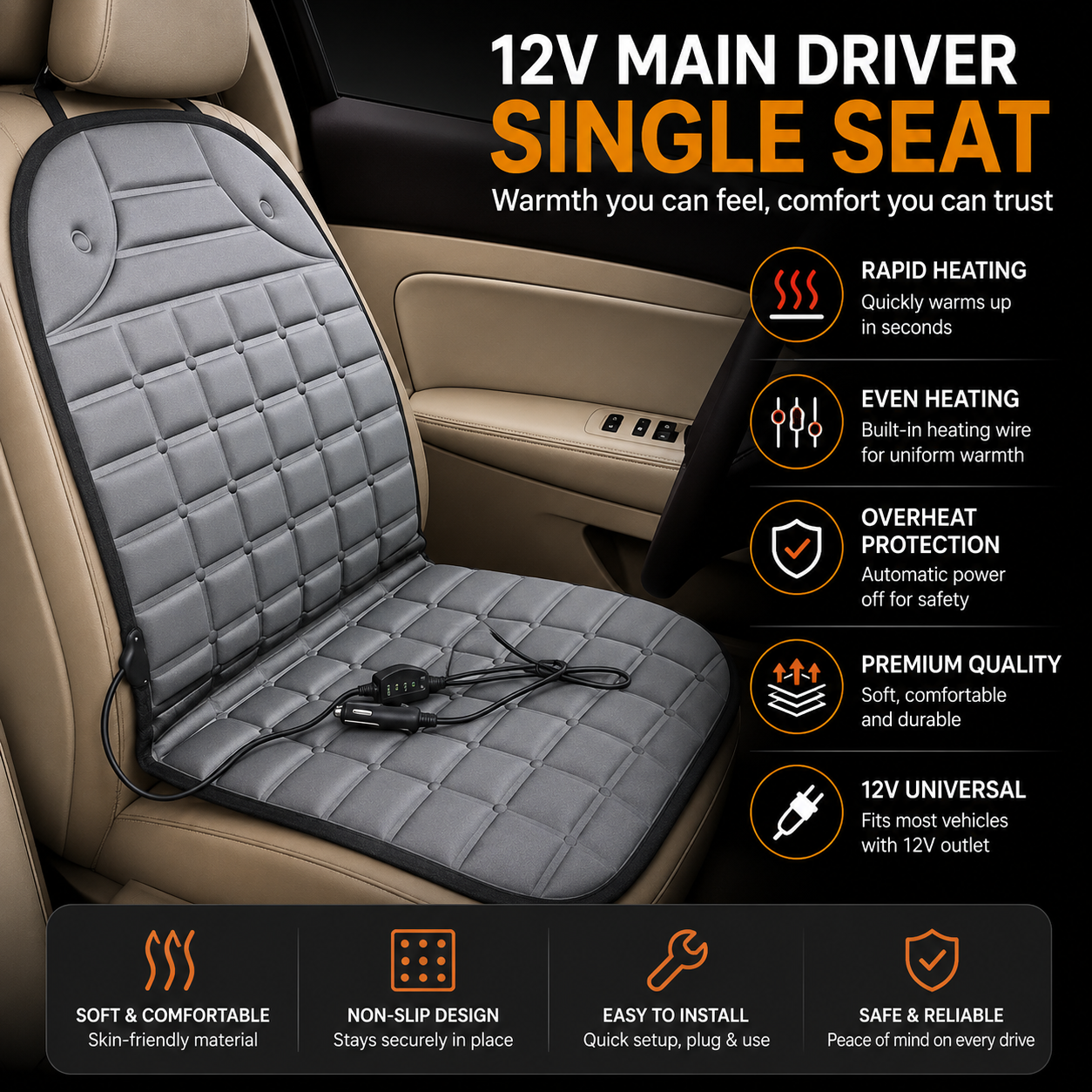 12V Car Heated Seat Cushion (Fast Heating)