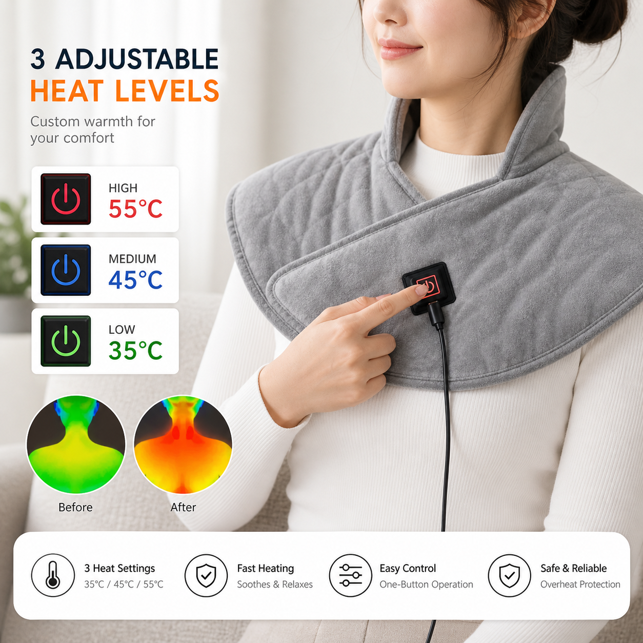 Electric Heating Pad for Neck & Shoulders (3 Modes)