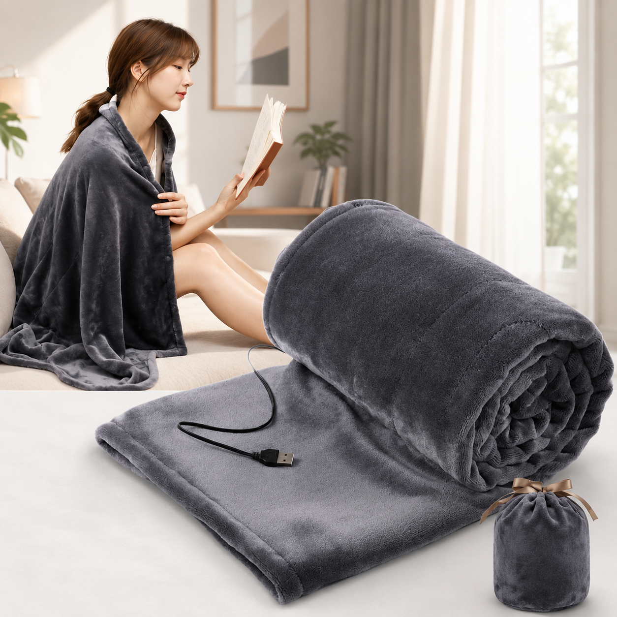USB Heated Wearable Blanket (160×85cm)
