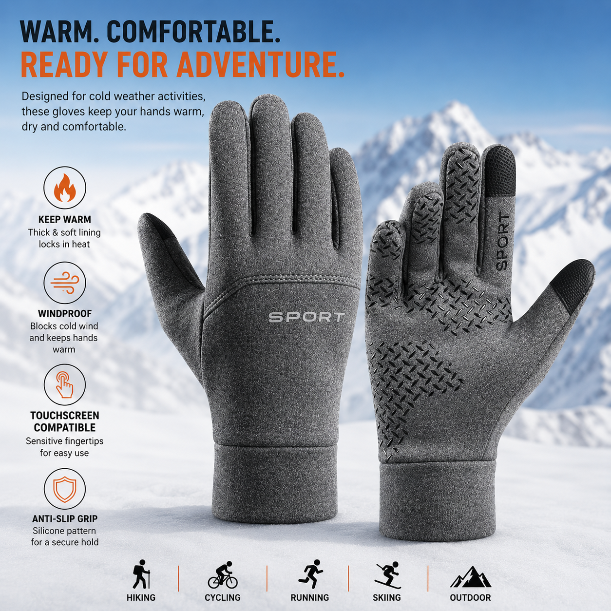 Touchscreen Thermal Winter Gloves (Windproof)