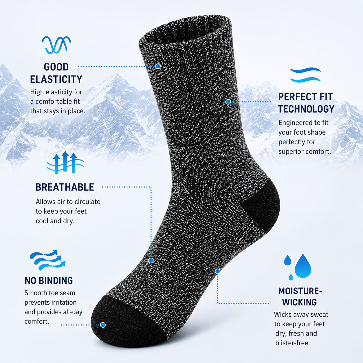 5-Pack Merino Wool Thermal Hiking Socks