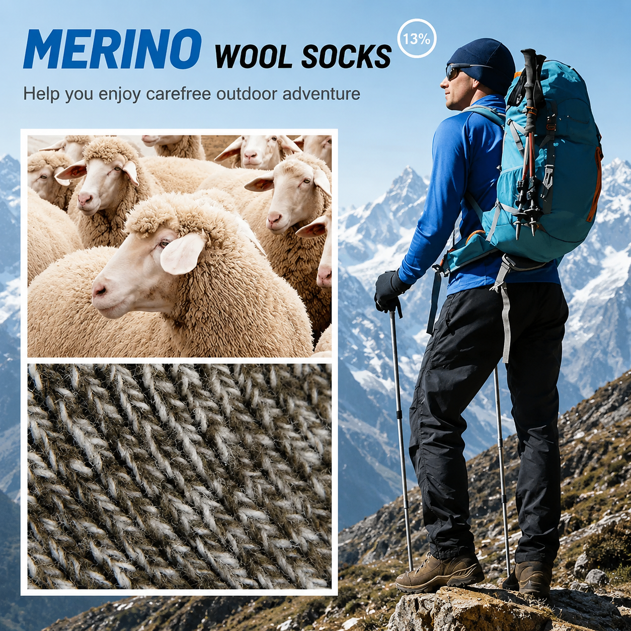5-Pack Merino Wool Thermal Hiking Socks