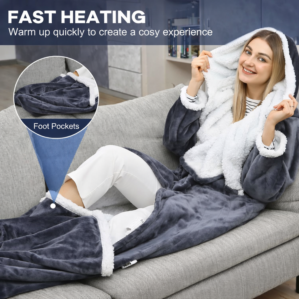 Electric Heated Blanket Hoodie with Foot Pocket